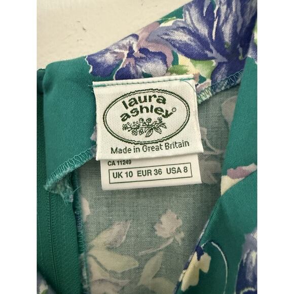 Vtg Laura Ashley Tea Dress Green Floral Cottagecore Exposed Shoulder Size 6 (4) - Picture 4 of 12